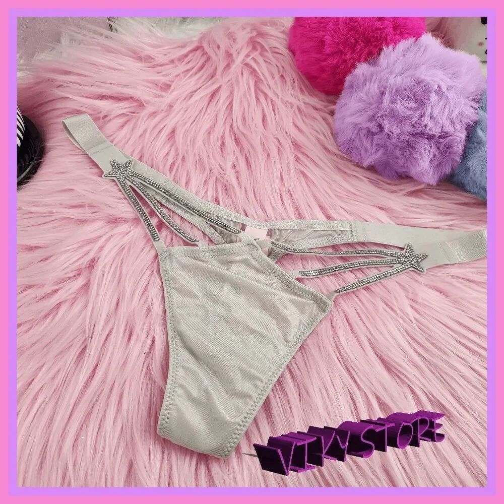 💖 NWT Victoria’s Secret High Leg Panty Star Rhinestones Off-white XS #7260 💖